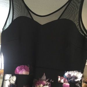 Black and Multicolor Floral Print Dress